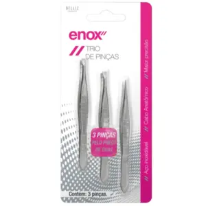 Kit Pinça Enox Belliz Ponta reta em aço inoxidável cabo texturizado esterilizável Com 1 unidade