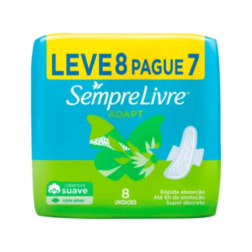 Absorvente Sempre Livre Adapt Plus Cobertura Suave com Abas com 8 unidades