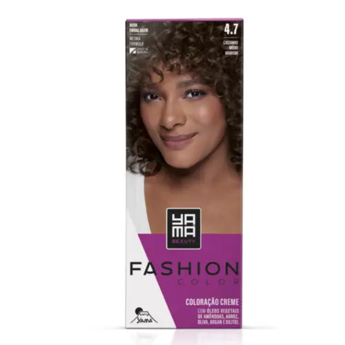 Kit tintura Yamá Fashion Color tonalidade 4.7 Coloração em Creme, água Oxigenada cremosa, intensificador de Brilho e par