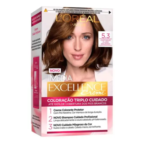 Coloração L'Oréal Imédia Excellence 5.3 Castanho Claro Dourado Com 1 unidade