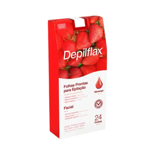 Folhas prontas para Depilação Facial Depilflax Morango Com 24 unidades