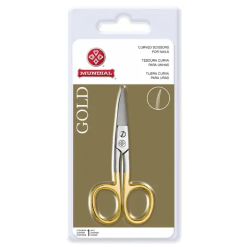 Tesoura para Unha Mundial Gold inox curva 9 cm Com 1 unidade