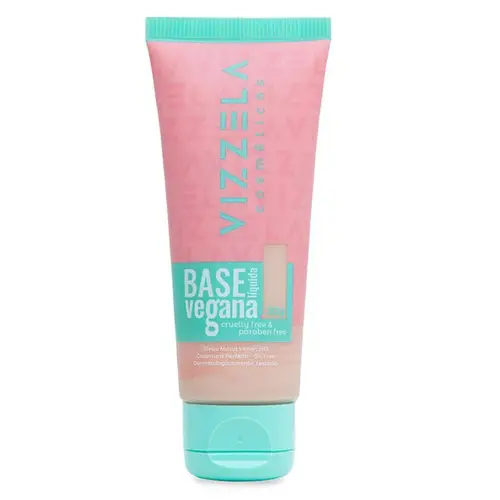 Base Líquida Vegana Vizzela efeito matte toque aveludado Cor 01 Com 30 ml