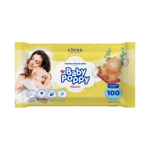 Toalha Umedecida Baby Poppy Classic Com 100 unidades
