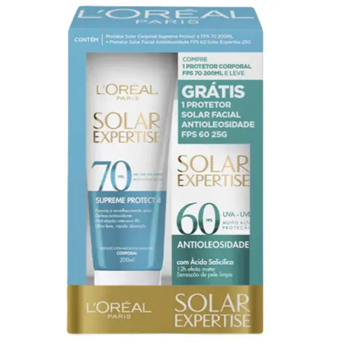 Kit Protetor Solar L'Oréal Paris e Johnson & Johnson FPS70 200ml e FPS60 25g Com 200 ml e 25 g